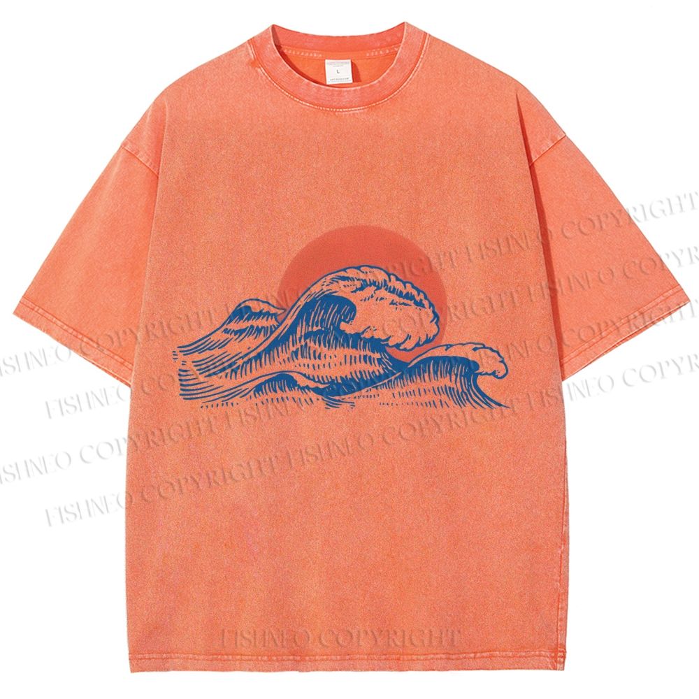 Unisex Retro Wave Printed Washed Tee