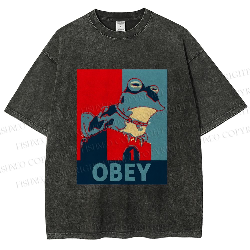Unisex Frog Obey Graphic Tee Printed Washed Tee