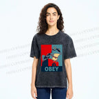 Unisex Frog Obey Graphic Tee Printed Washed Tee