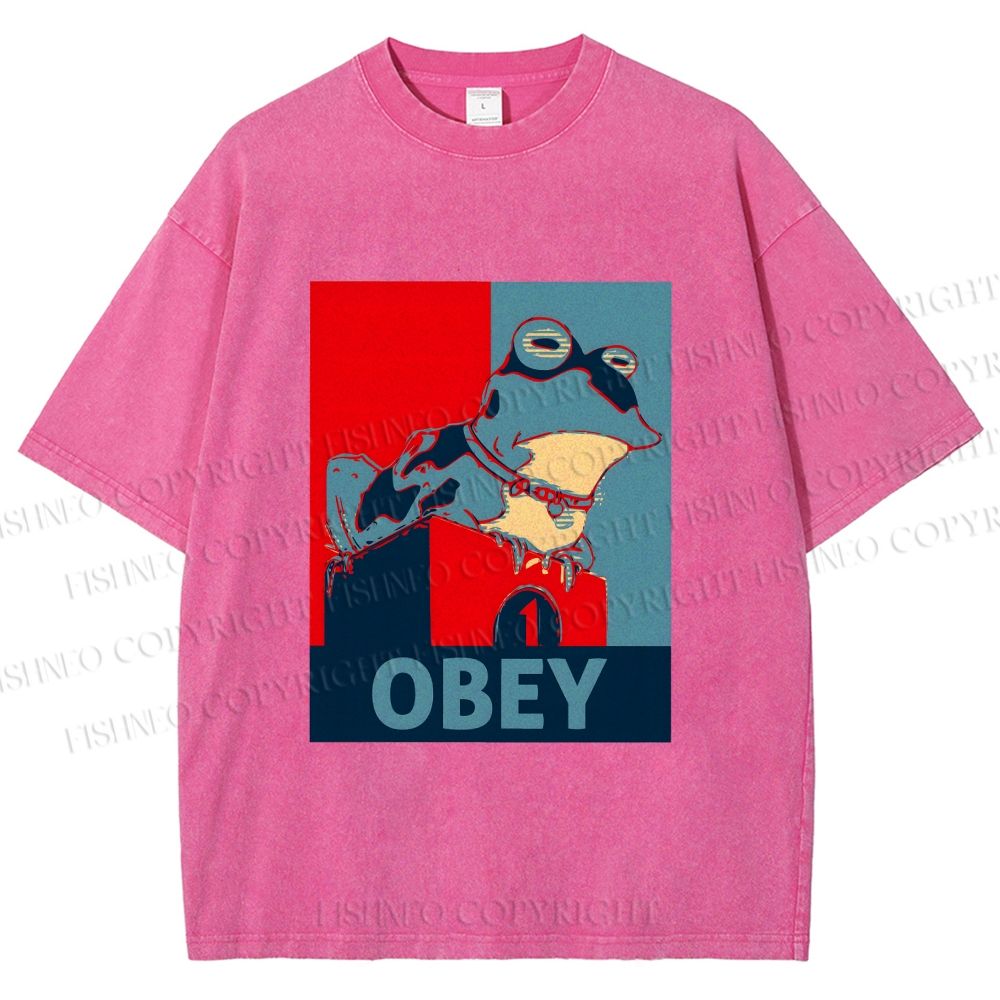 Unisex Frog Obey Graphic Tee Printed Washed Tee