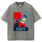 Unisex Frog Obey Graphic Tee Printed Washed Tee