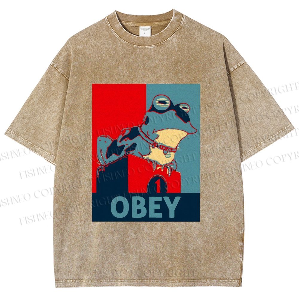 Unisex Frog Obey Graphic Tee Printed Washed Tee