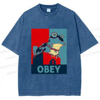Unisex Frog Obey Graphic Tee Printed Washed Tee