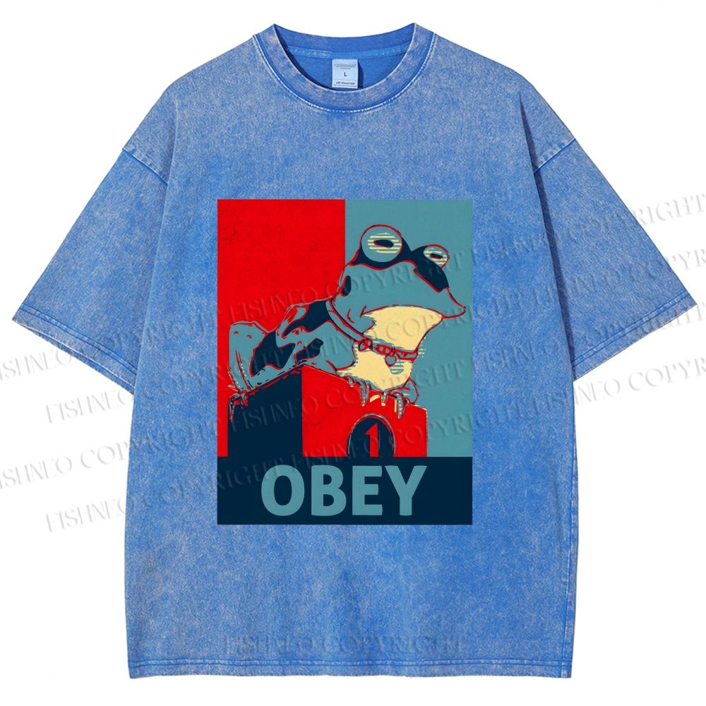 Unisex Frog Obey Graphic Tee Printed Washed Tee