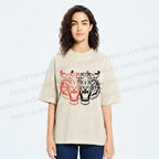 Unisex Patchwork Tiger Printed Washed Tee