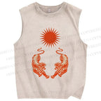 Unisex  Japanese Style Vintage Tiger Printed Washed Tank Top