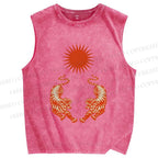 Unisex  Japanese Style Vintage Tiger Printed Washed Tank Top