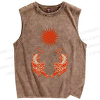 Unisex  Japanese Style Vintage Tiger Printed Washed Tank Top