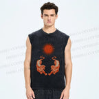 Unisex  Japanese Style Vintage Tiger Printed Washed Tank Top
