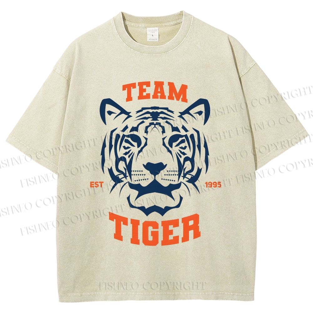 Unisex Team Tiger Printed Washed Tee