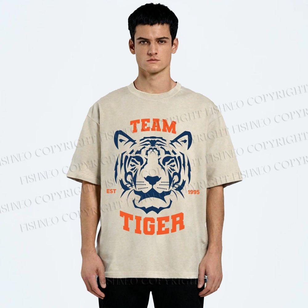 Unisex Team Tiger Printed Washed Tee