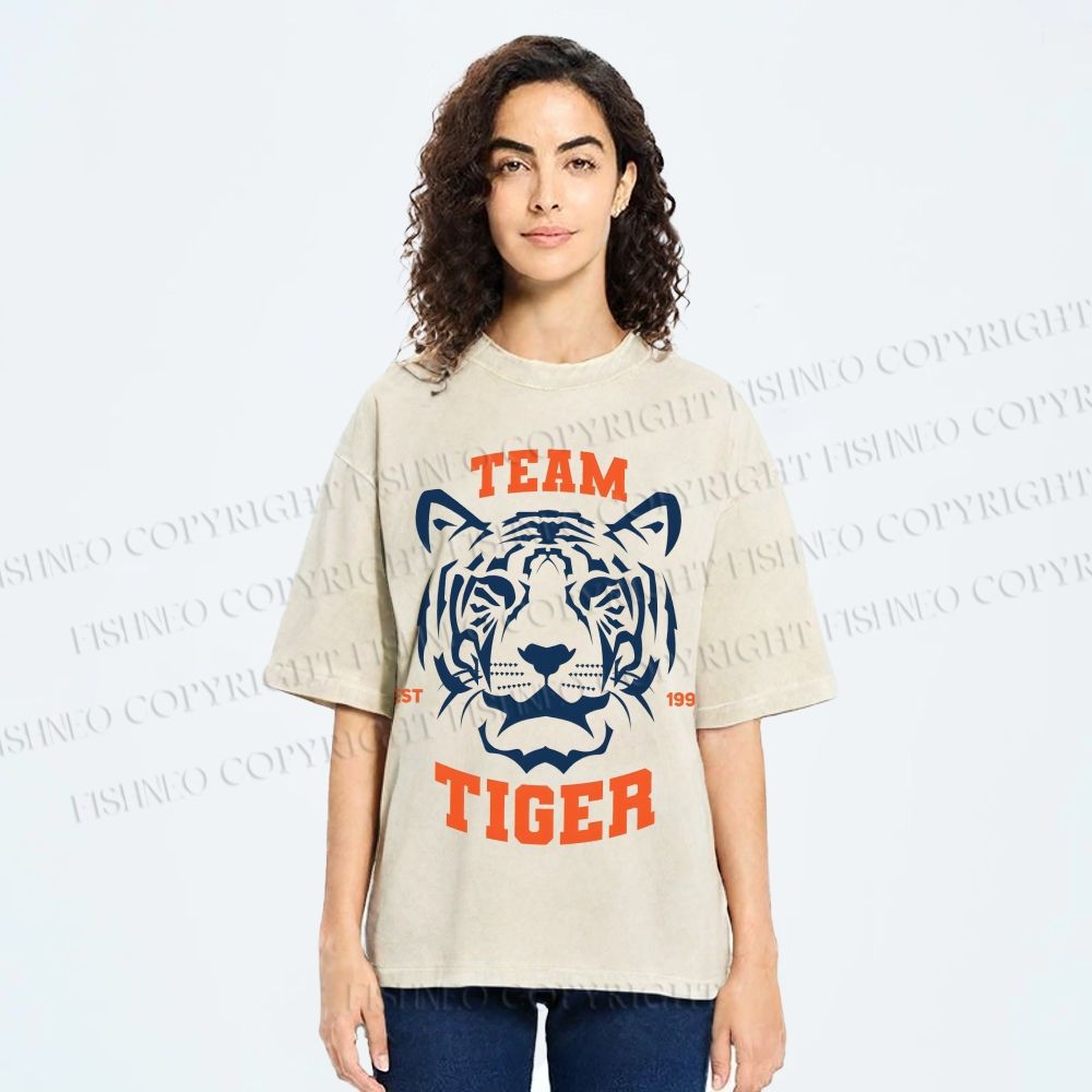 Unisex Team Tiger Printed Washed Tee