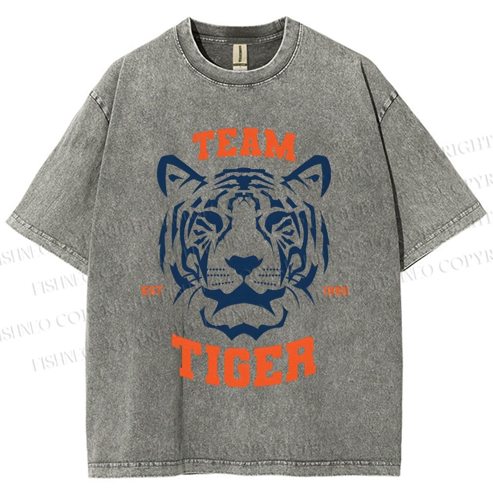 Unisex Team Tiger Printed Washed Tee