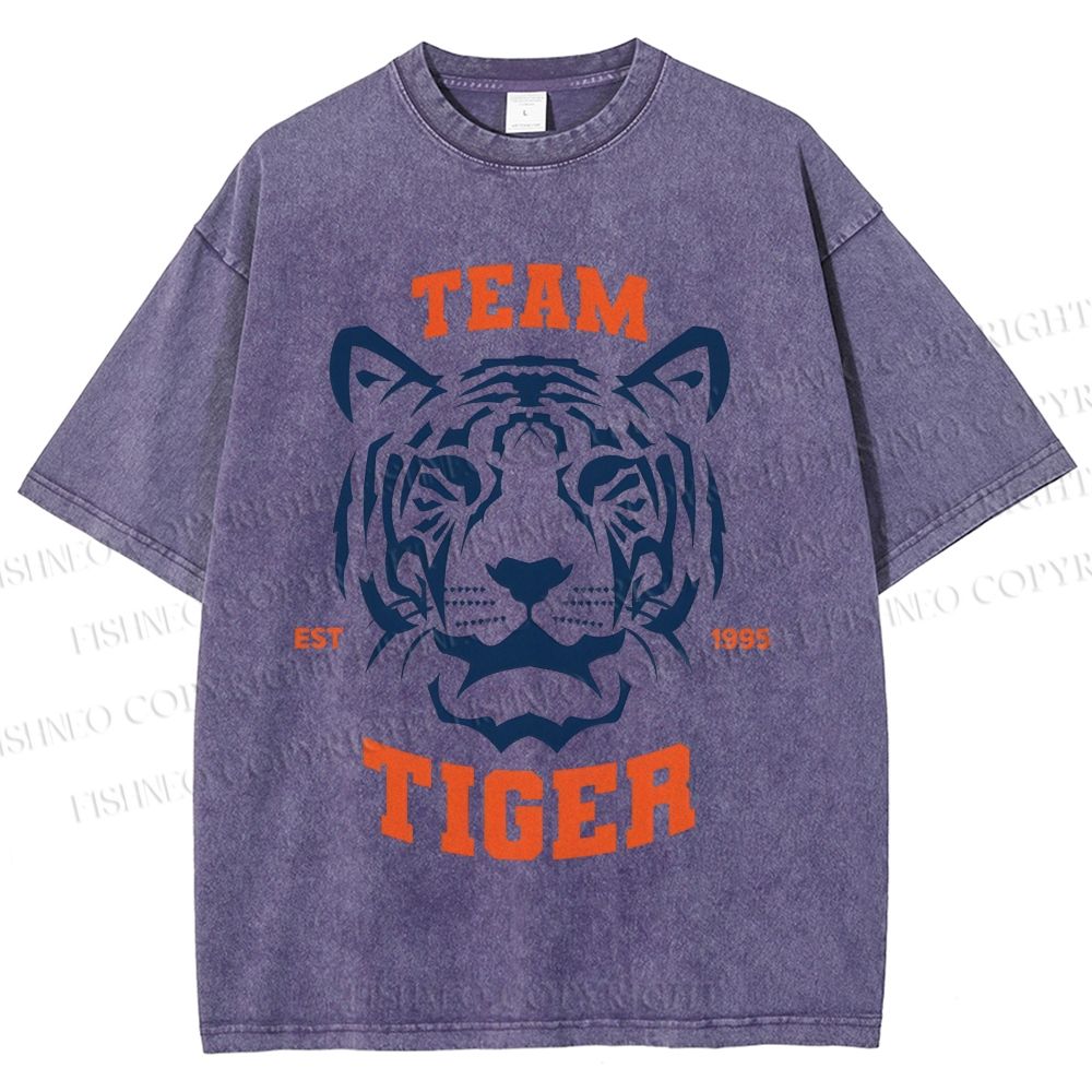 Unisex Team Tiger Printed Washed Tee