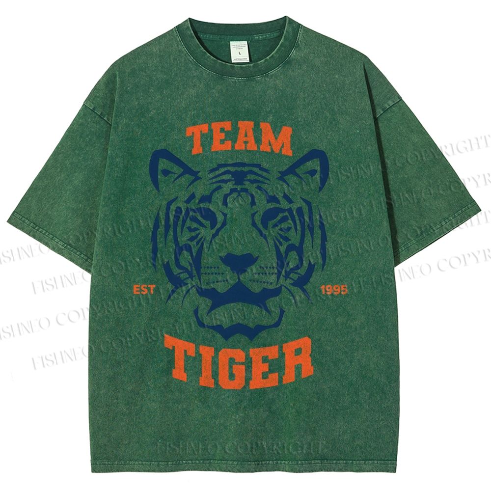Unisex Team Tiger Printed Washed Tee