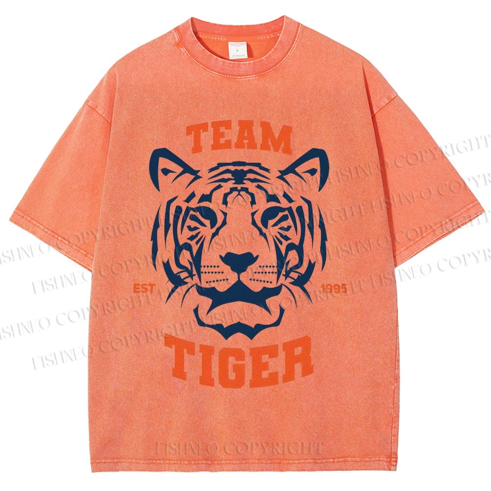 Unisex Team Tiger Printed Washed Tee