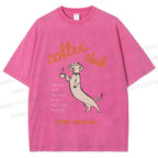 Unisex Dachshund Coffee Club Morning Printed Washed Tee