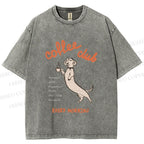Unisex Dachshund Coffee Club Morning Printed Washed Tee