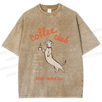 Unisex Dachshund Coffee Club Morning Printed Washed Tee