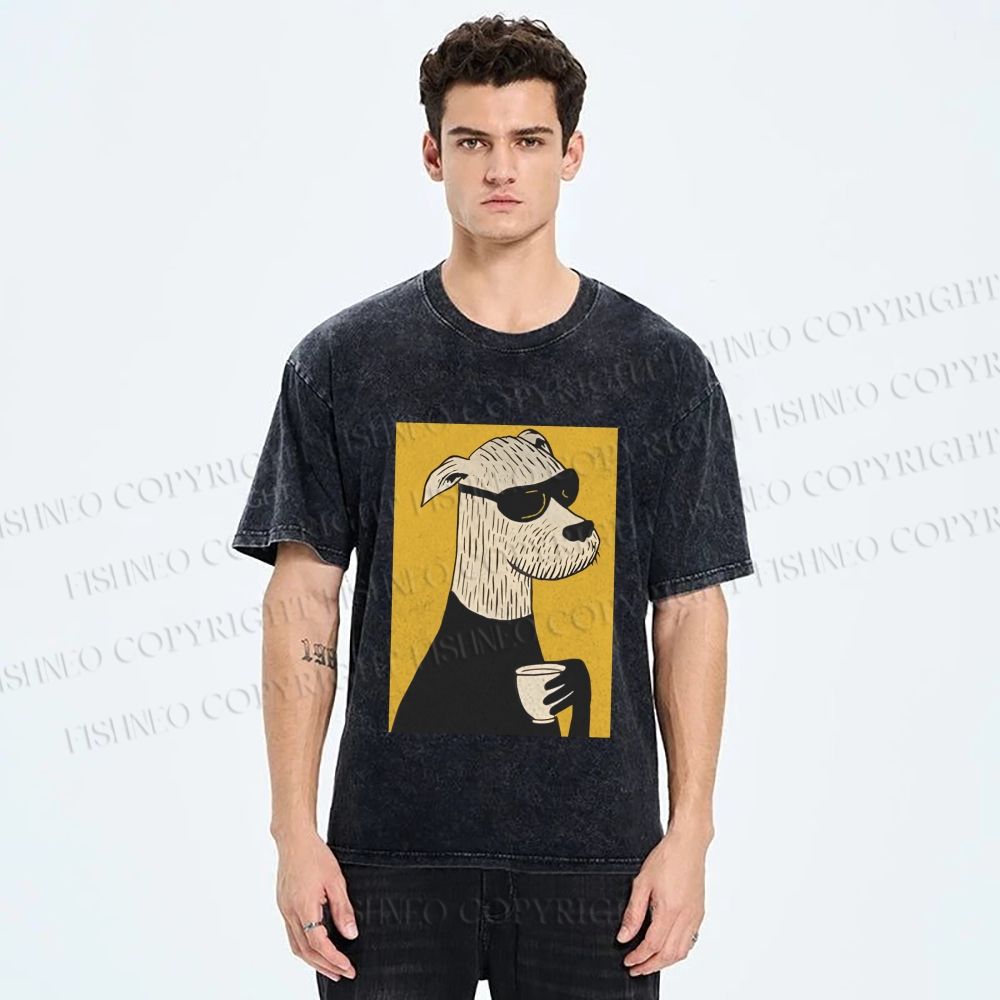 Unisex Cool Canine Coffee Break Printed Washed Tee