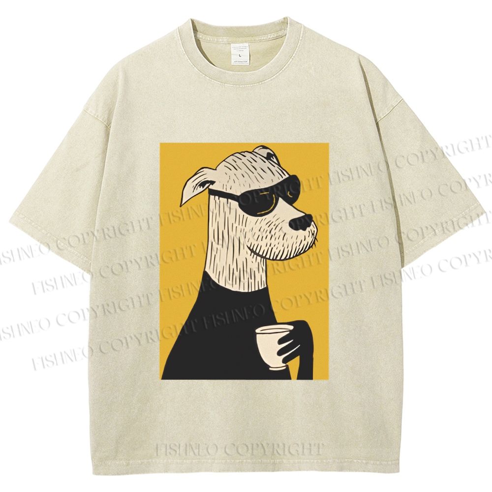Unisex Cool Canine Coffee Break Printed Washed Tee