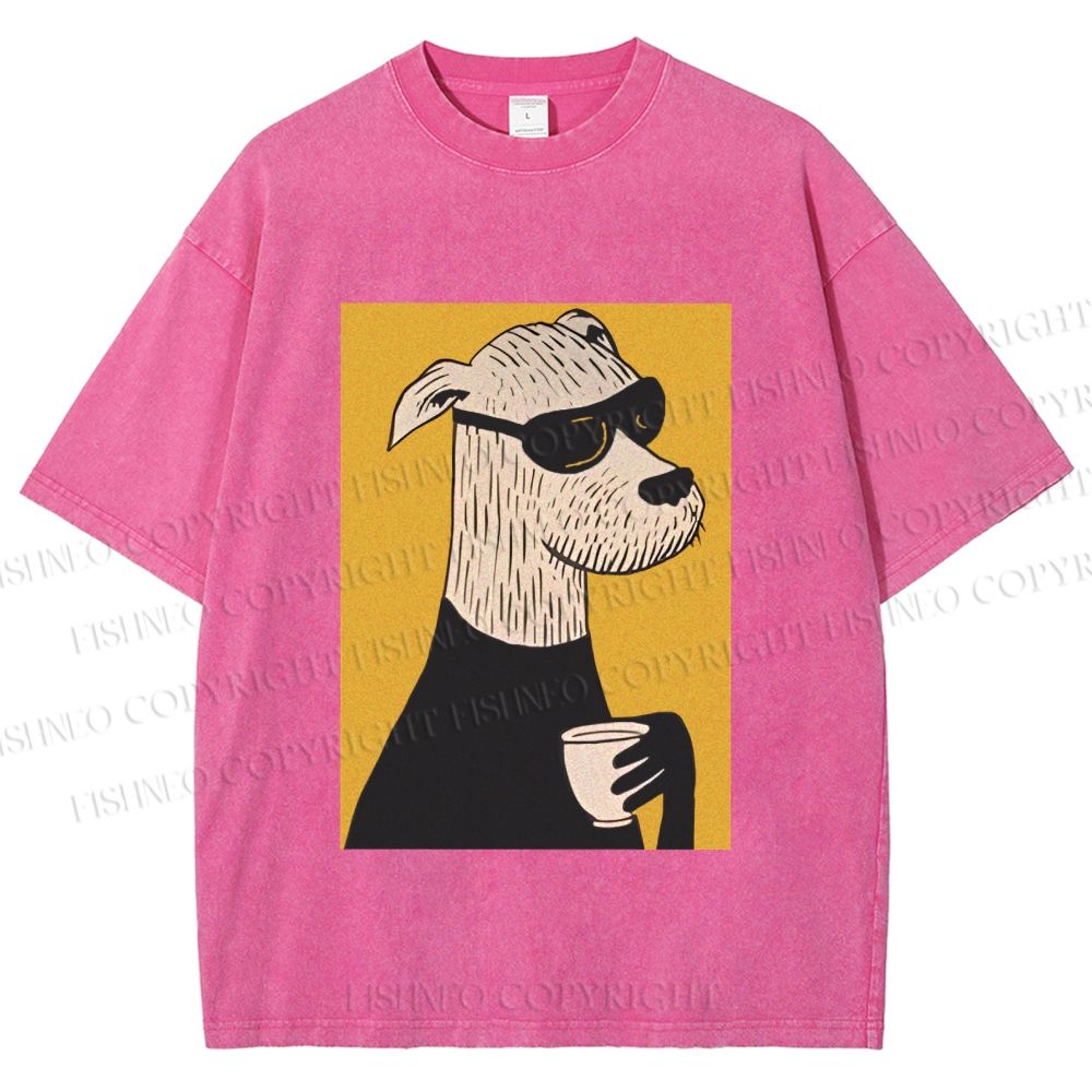 Unisex Cool Canine Coffee Break Printed Washed Tee