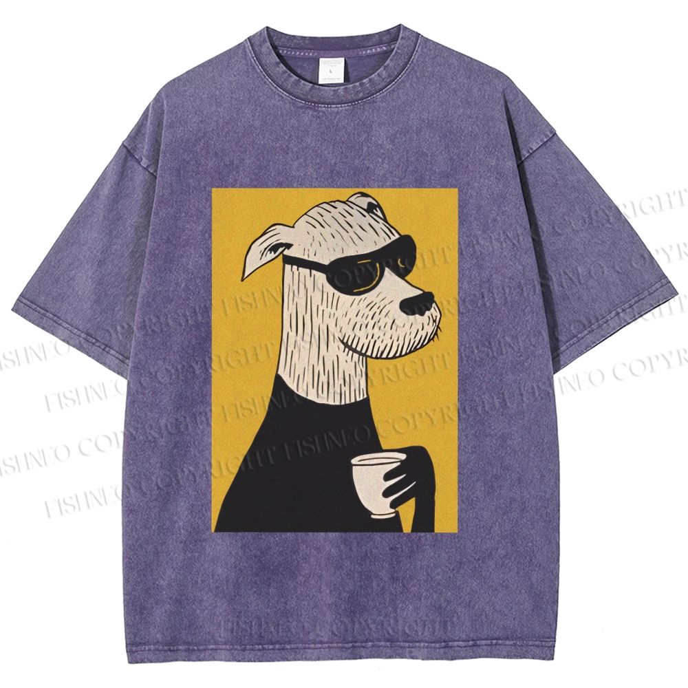 Unisex Cool Canine Coffee Break Printed Washed Tee