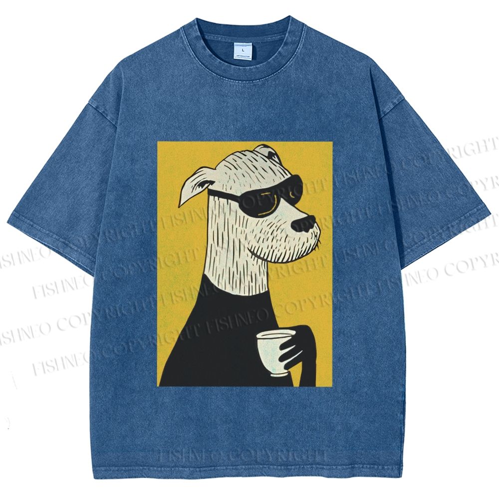 Unisex Cool Canine Coffee Break Printed Washed Tee