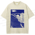 Unisex Adrift on the Sea Wave Printed Washed Tee