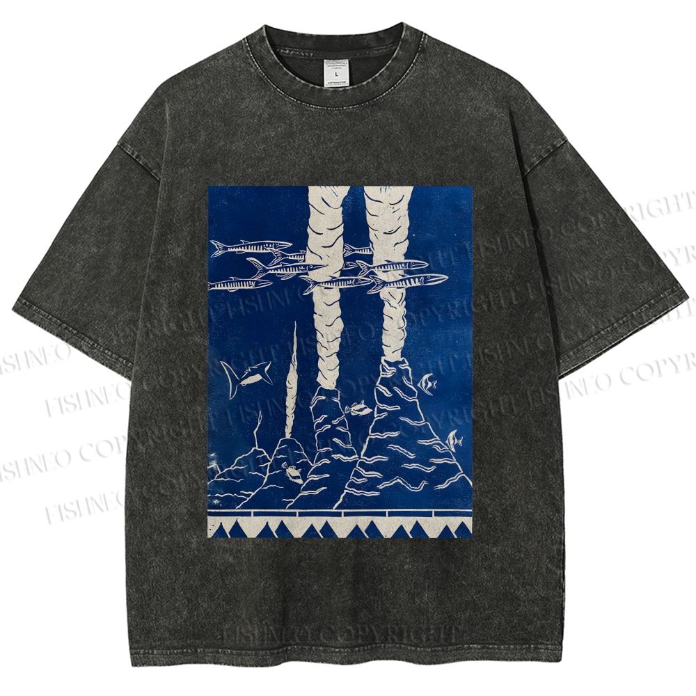 Unisex Blue Hawai New Hawai Printed Washed Tee