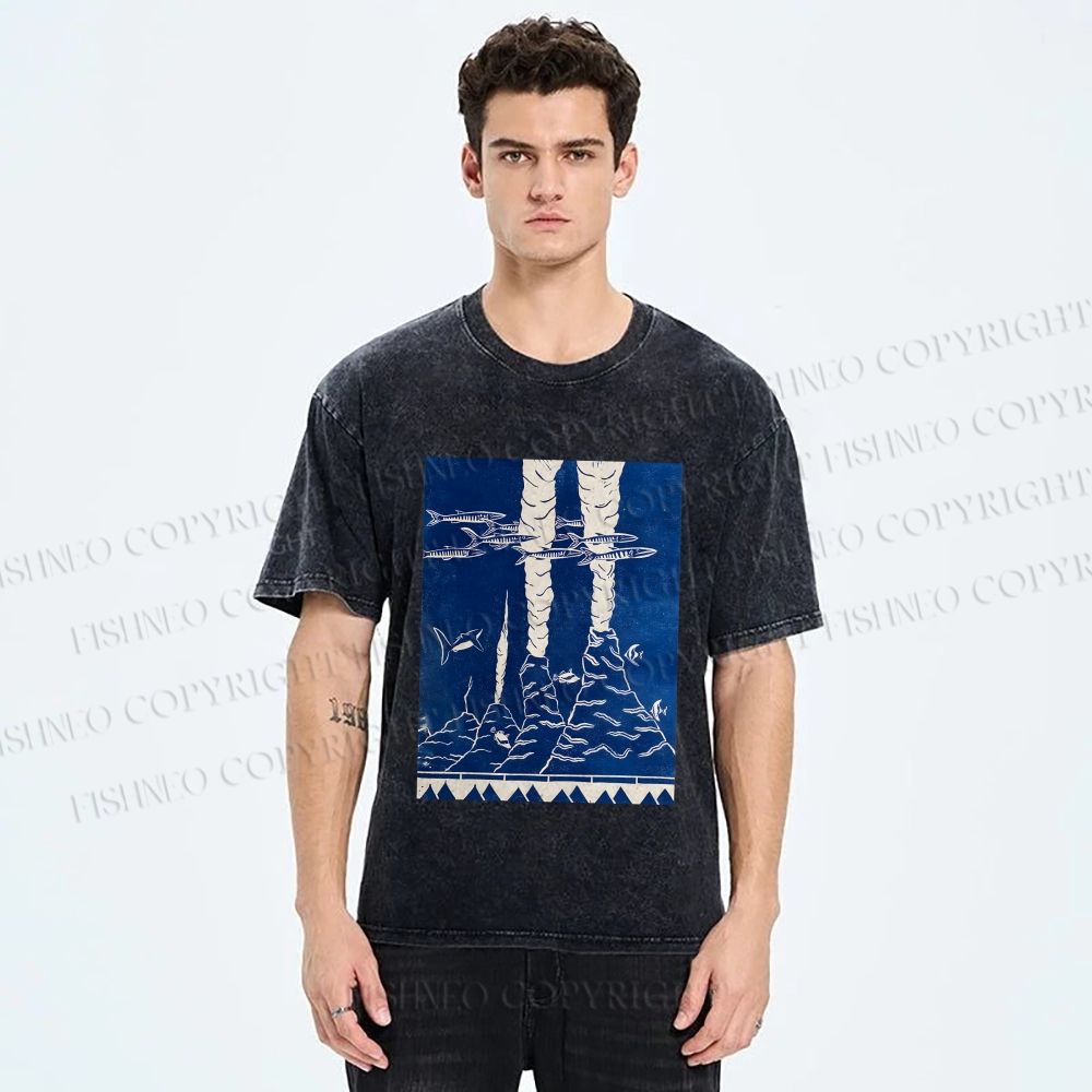 Unisex Blue Hawai New Hawai Printed Washed Tee