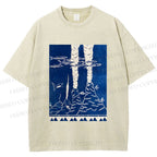 Unisex Blue Hawai New Hawai Printed Washed Tee