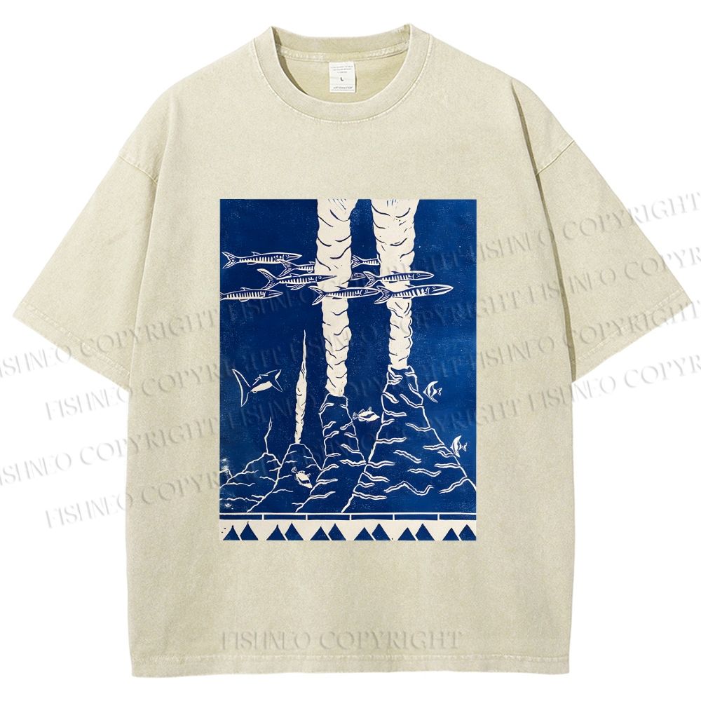 Unisex Blue Hawai New Hawai Printed Washed Tee