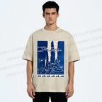 Unisex Blue Hawai New Hawai Printed Washed Tee