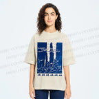 Unisex Blue Hawai New Hawai Printed Washed Tee