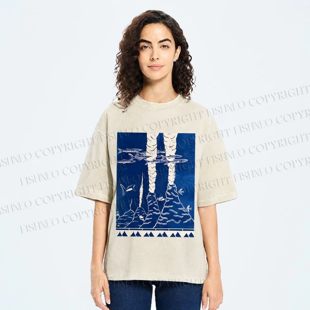 Unisex Blue Hawai New Hawai Printed Washed Tee