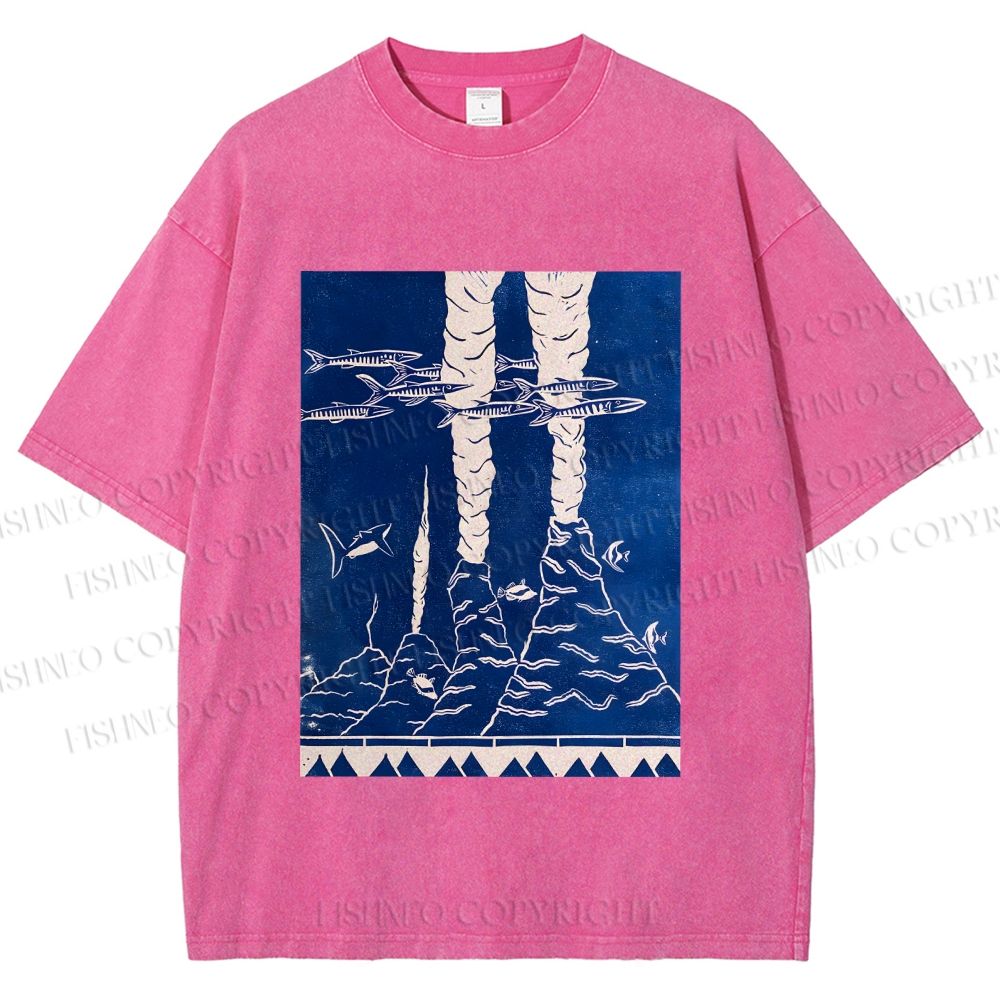 Unisex Blue Hawai New Hawai Printed Washed Tee