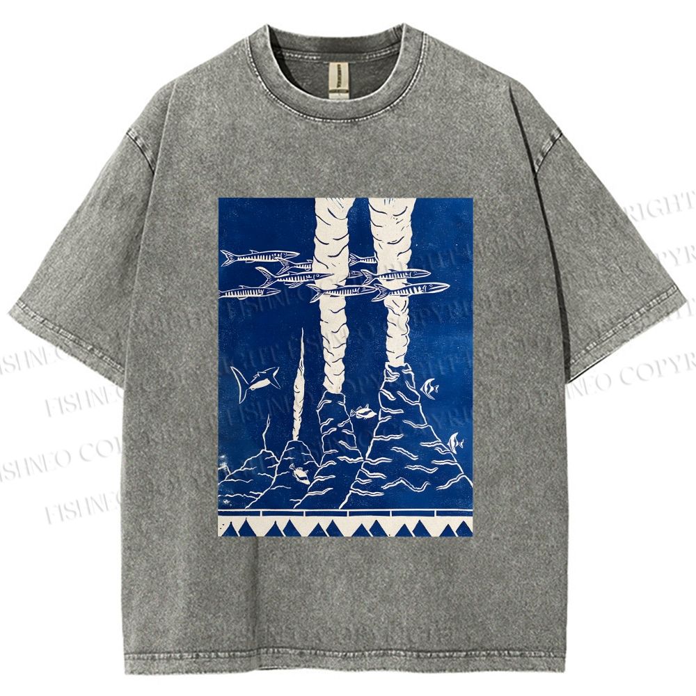 Unisex Blue Hawai New Hawai Printed Washed Tee