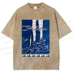 Unisex Blue Hawai New Hawai Printed Washed Tee