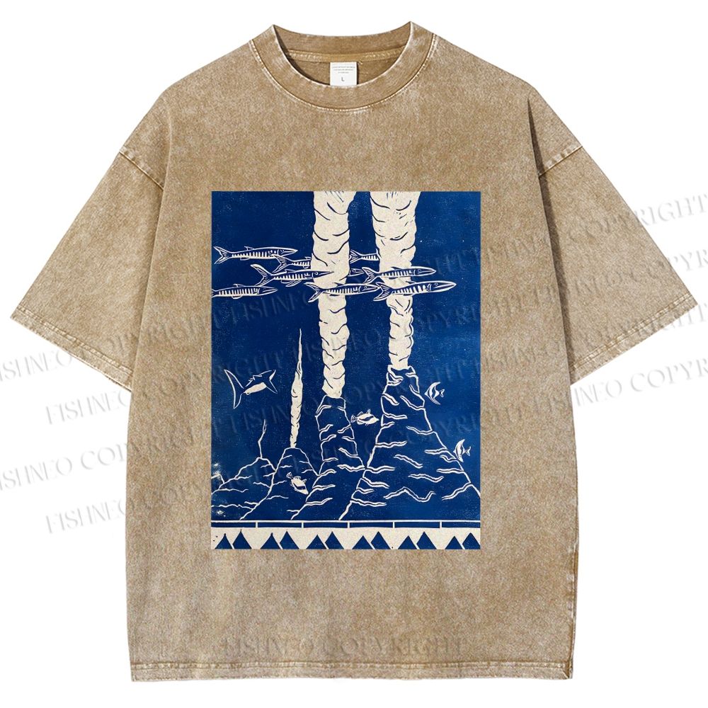 Unisex Blue Hawai New Hawai Printed Washed Tee