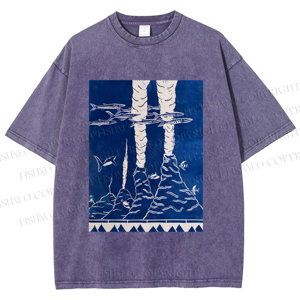 Unisex Blue Hawai New Hawai Printed Washed Tee