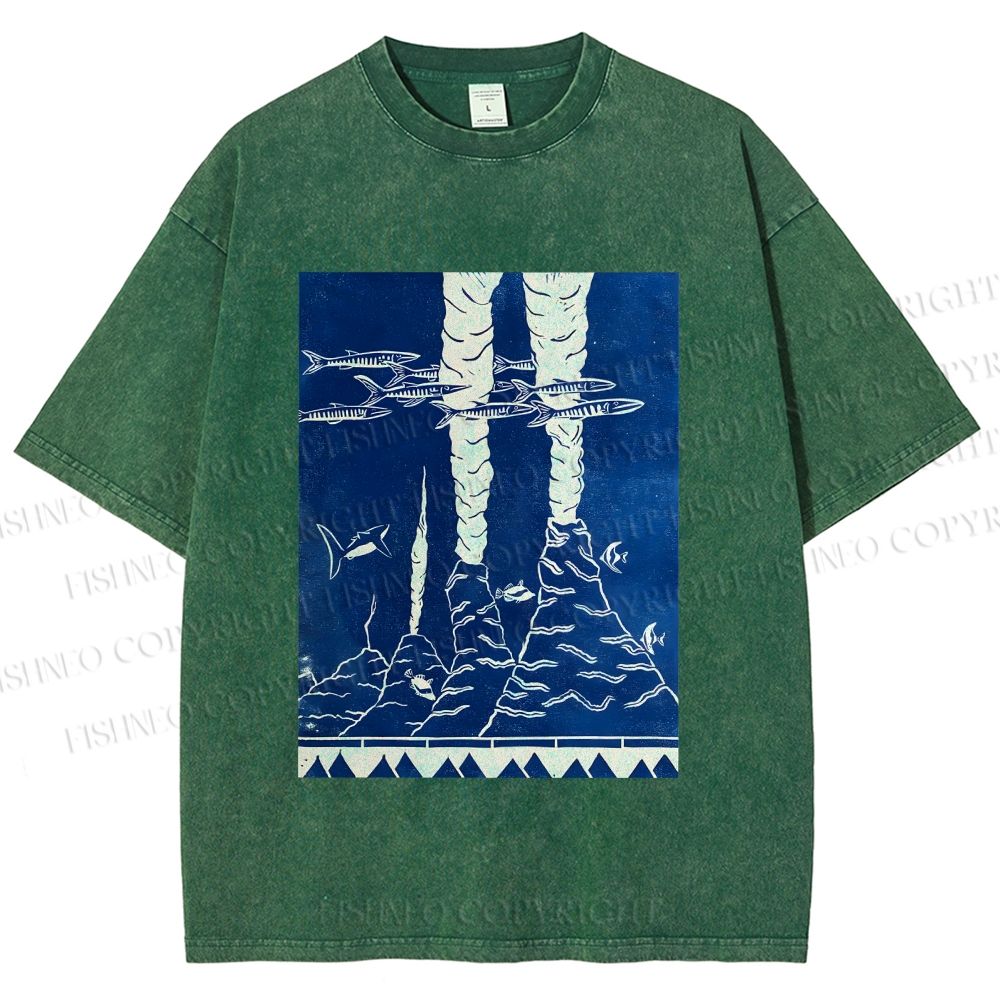 Unisex Blue Hawai New Hawai Printed Washed Tee