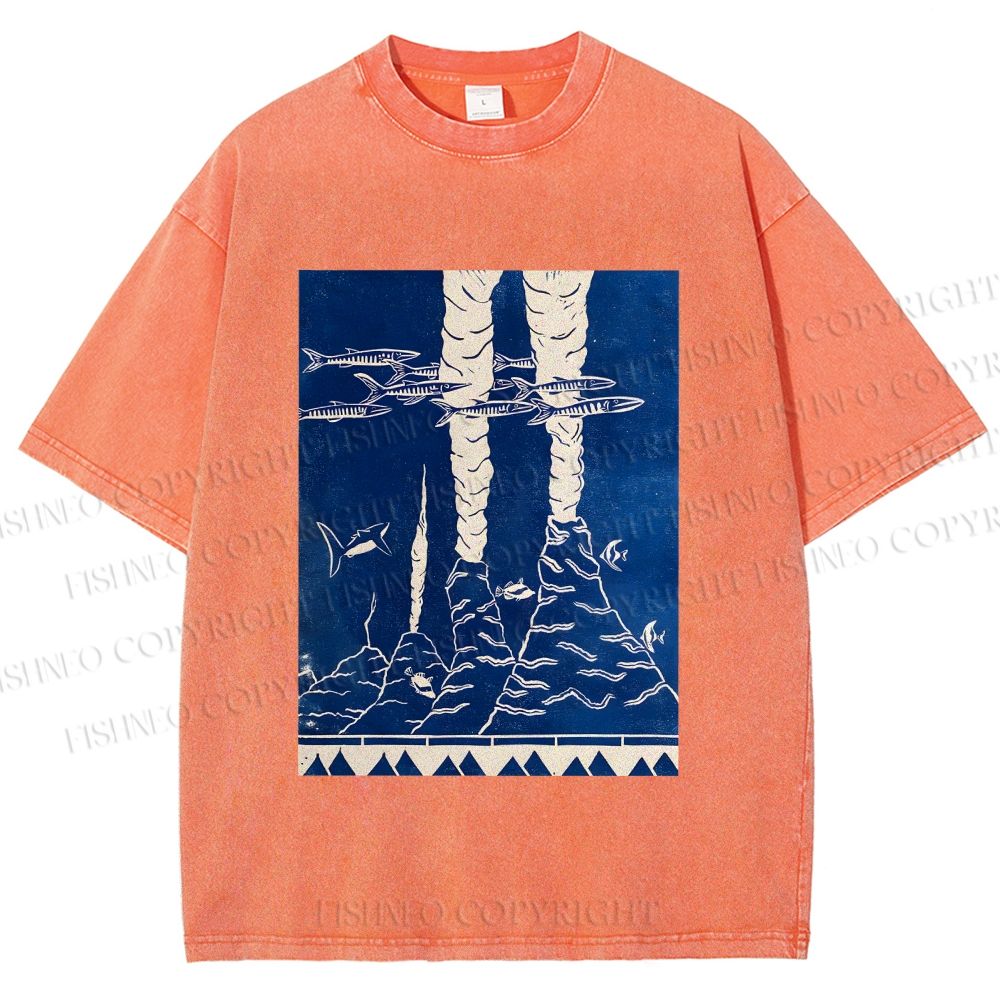Unisex Blue Hawai New Hawai Printed Washed Tee