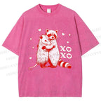 Unisex Raccoon-Possum Love Hug Printed Washed Tee