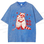 Unisex Raccoon-Possum Love Hug Printed Washed Tee