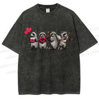 Unisex Love-Struck Raccoon Cupid Printed Washed Tee