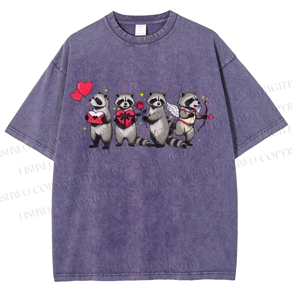 Unisex Love-Struck Raccoon Cupid Printed Washed Tee