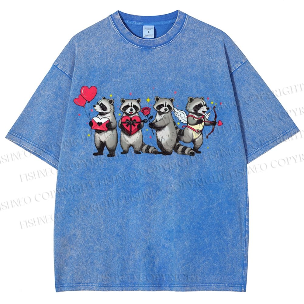 Unisex Love-Struck Raccoon Cupid Printed Washed Tee