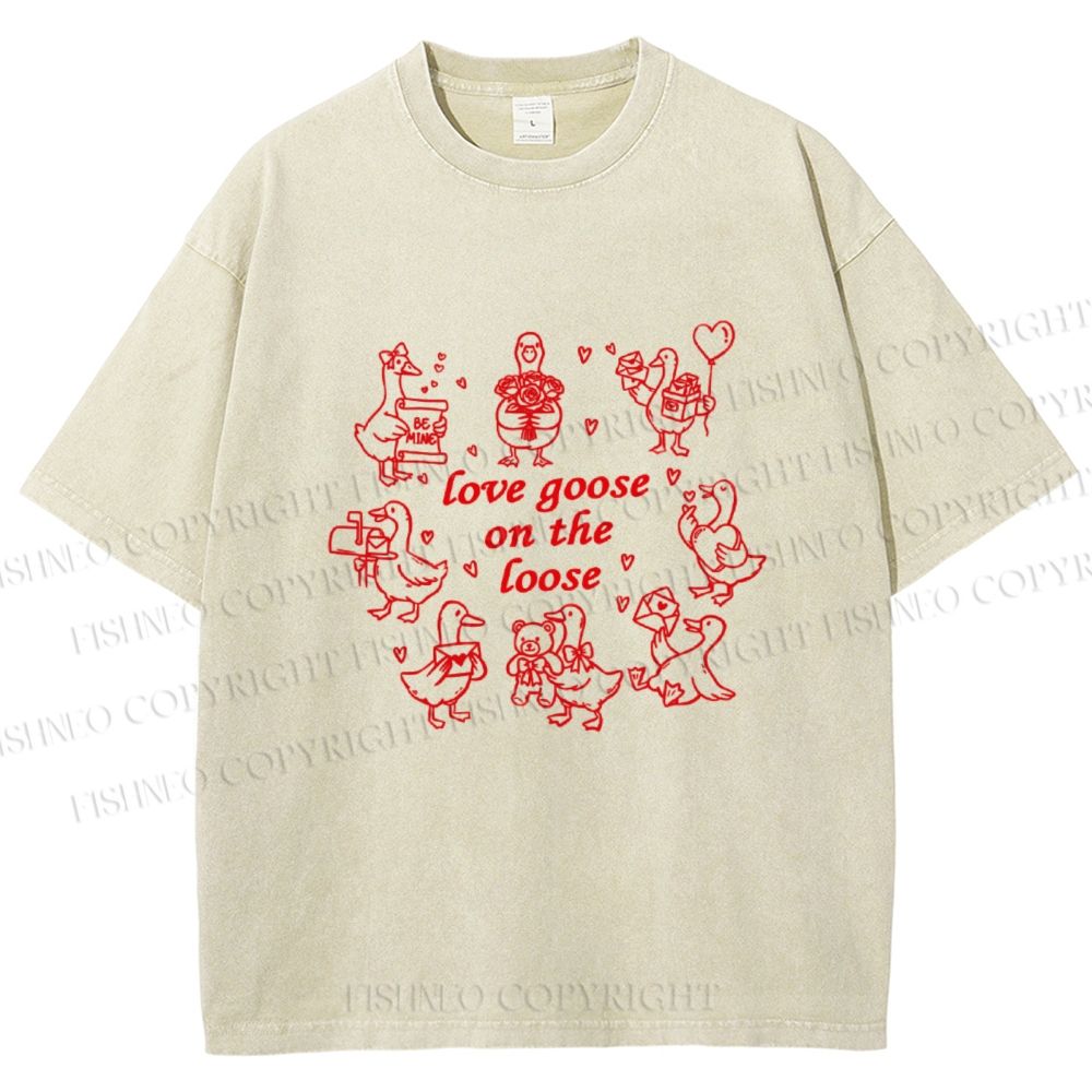 Unisex Love Goose On The Loose Printed Washed Tee
