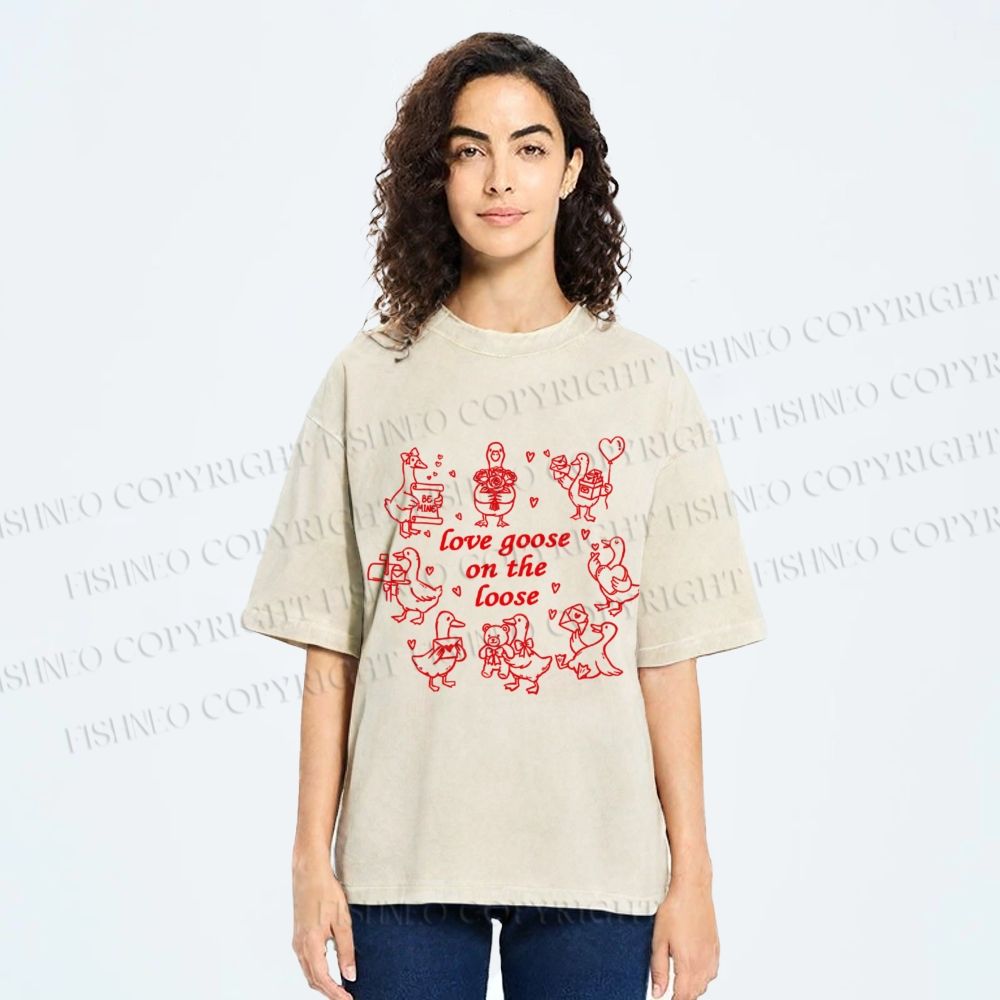 Unisex Love Goose On The Loose Printed Washed Tee